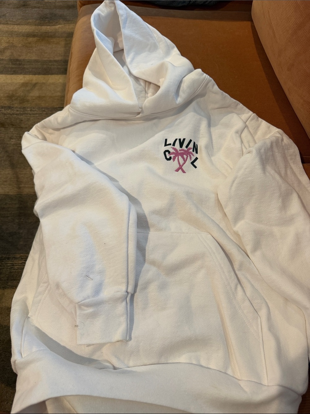White Kids Pullover Hoodie with Sunset Palm Graphic -